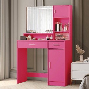 Vanity Desk with Mirror and LED Light Strip, Dressing Table with Large Drawer 3 Level Storage Dresser & 3 Lighting Modes - 1 of 4