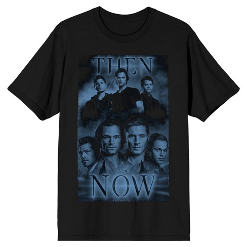 Supernatural TV Series Men's Then & Now Black Graphic T-Shirt-Large