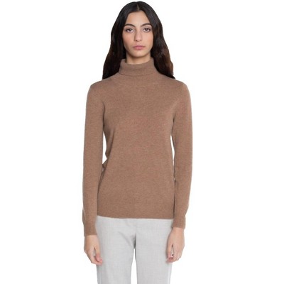 JENNIE LIU Women's 100% Pure Cashmere Long Sleeve Turtleneck Pullover Sweater