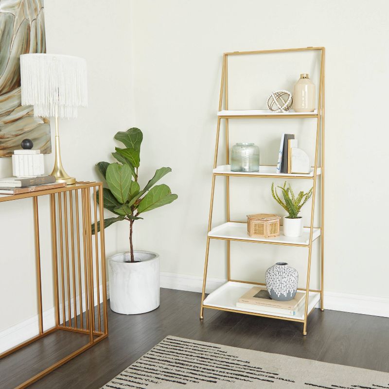Contemporary Metal and Wood Shelving Unit Gold - Olivia &#38; May, 1 of 9