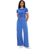 ATHLECHIC Women's 2 Piece Sets Short Sleeve Crew Neck Long Wide Leg with Pockets Pants - 2 of 4