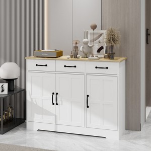 VYNXARIA Farmhouse Buffet Cabinet Storage Sideboard with 3 Drawers and 3 Doors for Dining Living Room Kitchen Cupboard-White - 1 of 4