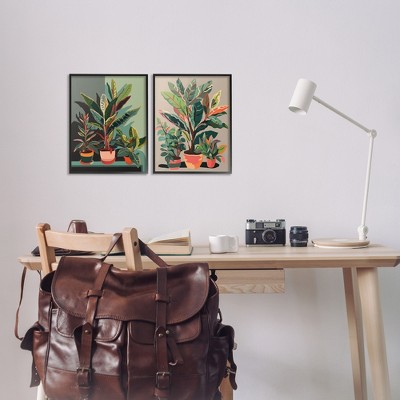 Vibrant House Plants Canvas Art Set with Black Frame