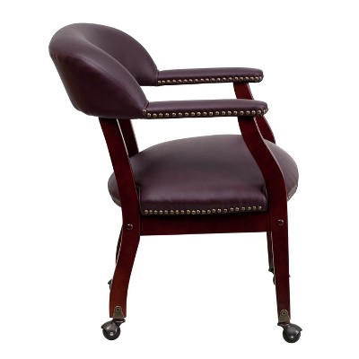 Elegant Burgundy LeatherSoft Conference Chair with Brass Accents