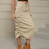 Women Y2k Cargo Long Skirt Low Waist Drawstring Maxi Skirt Ruched Vintage Slit Cargo Skirt with Pockets - 2 of 4