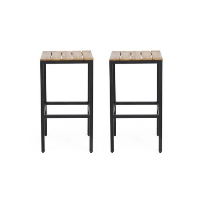 DSVIMOY Counter and Bar Stool Modern Industrial Barstools with Acacia Wood and Metal Frame for Patio, Black, 36"*19"*8.75"