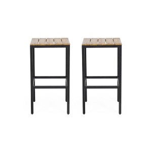 DSVIMOY Counter and Bar Stool Modern Industrial Barstools with Acacia Wood and Metal Frame for Patio, Black, 36"*19"*8.75" - 1 of 4
