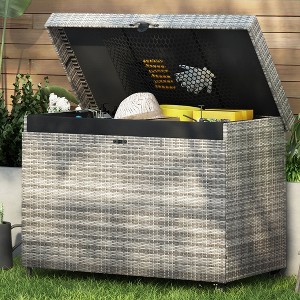 Whisen 230 Gallon Wicker Deck Box with Wheels, All-Weather Outdoor Storage - 1 of 4