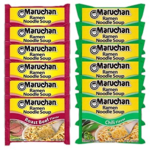 Maruchan Ramen Instant Noodle Soup Variety, 2 Flavors - 6 Packs Roast Beef & 6 Packs Chili, 3 Ounce Single Servings - 1 of 1