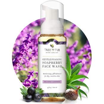 Tree To Tub, Soapberry Gentle Foaming Face Wash Cleanser, Moisturizing, pH Balanced for Dry, Sensitive Skin, Lavender, 4 fl oz (120 ml)