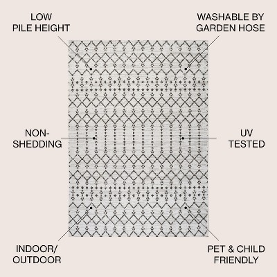 Boho-Chic Moroccan Tribal Geometric Black & Gray 9' x 12' Outdoor Rug