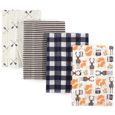 Hudson Baby Infant Boy Cotton Flannel Burp Cloths 4pk, Forest, One Size