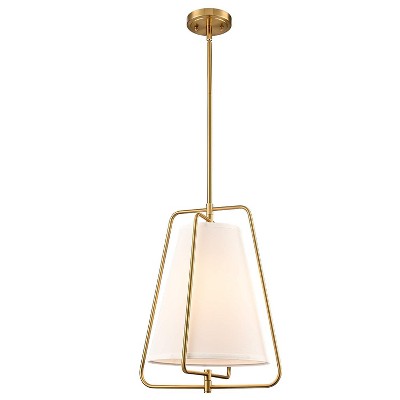 Claxy Vintage Gold Pendant Light with White Linen Fabric Adjustable Height Chandelier Brass