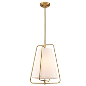 Claxy Vintage Gold Pendant Light with White Linen Fabric Adjustable Height Chandelier Brass - 1 of 4