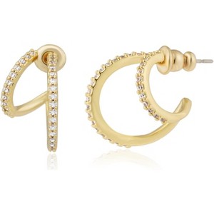 14K Gold Plated Triple Huggie Illusion Stud Earrings | Double Huggie Hoop Earrings for One Hole | Gold Hoop Earrings for Women - 1 of 4