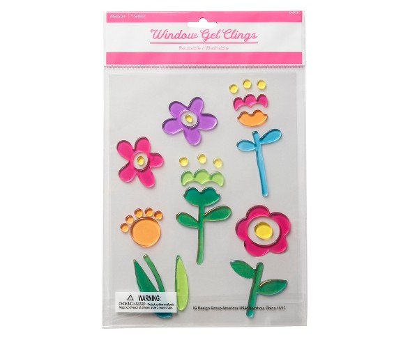 6pc Easter International Greetings Flower Window Gel Clings