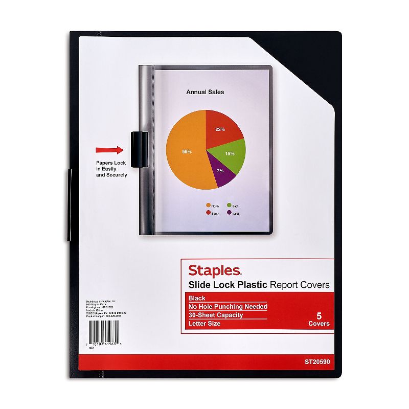 Staples Slide Locking Report Covers Letter Black 5/Pack (20590) , 1 of 3