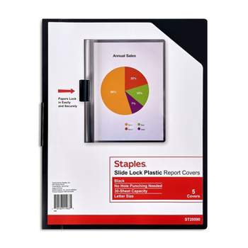 Staples Slide Locking Report Covers Letter Black 5/Pack (20590) 