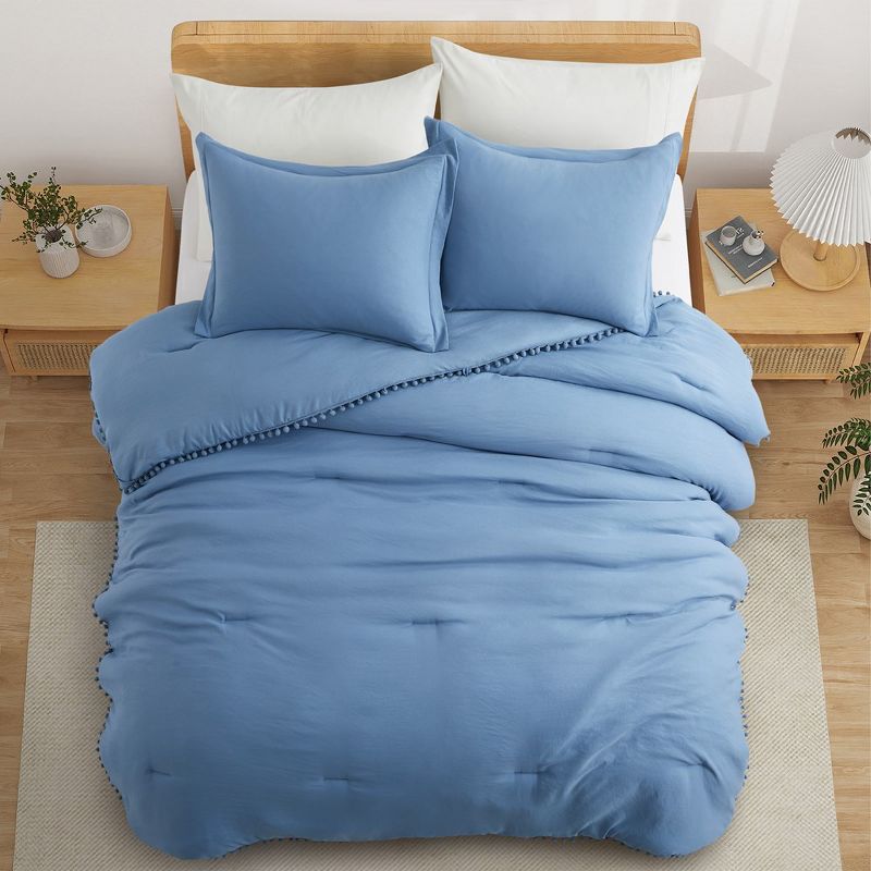 Peace Nest All Season Ball Pom Brushed Cotton Down Alternative Comforter Set with Pillowcases, 1 of 6