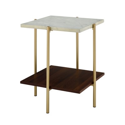 20" Dual Shelf Glam Square Side Cocktail Table Faux Marble/Gold - Saracina Home