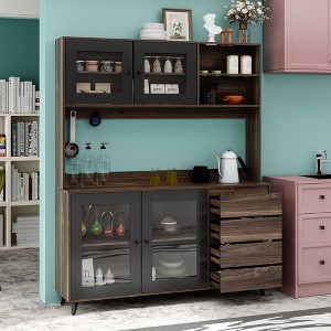 FUFU&GAGA 63"W Wooden Buffet Sideboard with Drawer Hooks and Open Shelf Worktop - 1 of 4