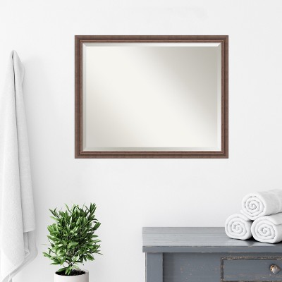 Distressed Rustic Brown Wood Rectangular Bathroom Vanity Mirror