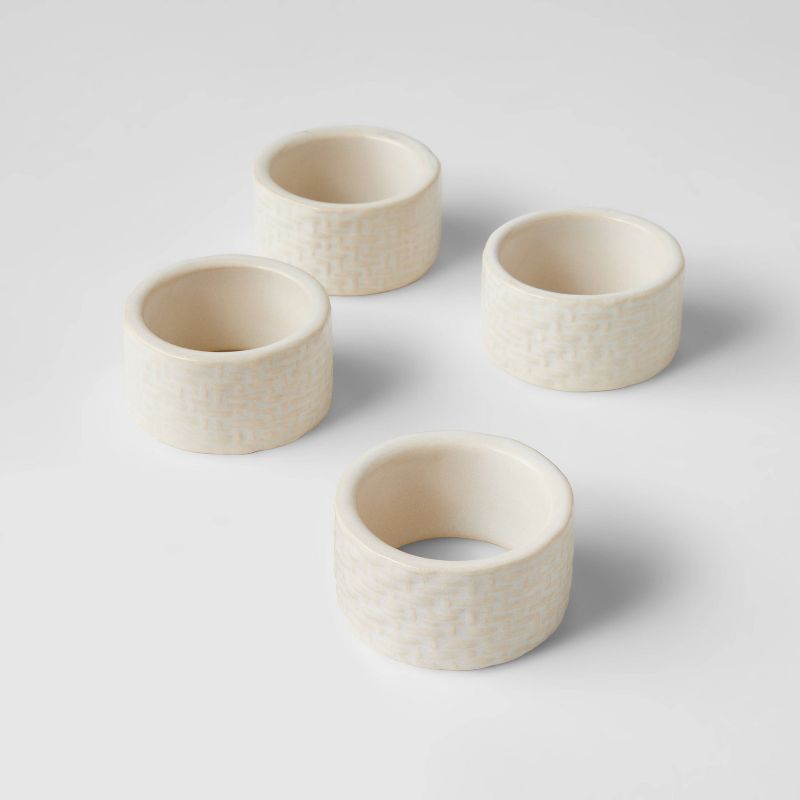4pc Stoneware Napkin Rings Cream - Threshold&#8482; designed with Studio McGee, 1 of 5