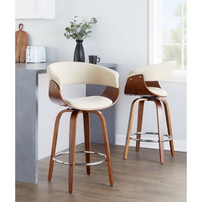 Beige Swivel Wood and Metal Counter Stool Set