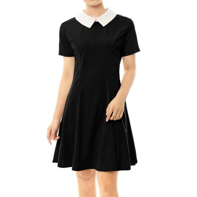 Allegra K Women's Contrast Doll Collar Short Sleeves Above Knee Flare Dress