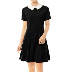 Allegra K Women's Contrast Doll Collar Short Sleeves Mini Flare Dress - 1 of 4