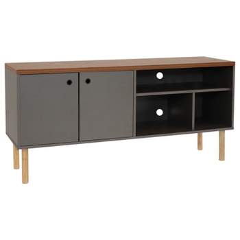 Sunnydaze Indoor Mid-Century Modern TV Stand Console with Side Storage Cabinet and Shelves for 55" TV