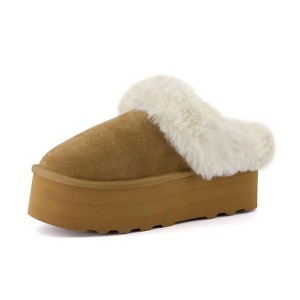 CUSHIONAIRE Husky Women’s Platform Slippers | Genuine Suede, Faux Fur Lining, Memory Foam, Wide Widths | Fuzzy Platform Slippers for Women - 1 of 4