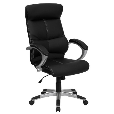 Flash Furniture High Back Black LeatherSoft Executive Swivel Office Chair with Curved Headrest and White Line Stitching