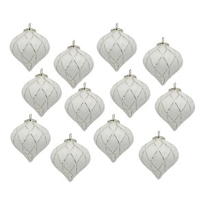 NAYSAYE Party Decoration and Accessories Set of 12 Glass Christmas Ball Hanging Ornament for Holiday Celebration, White, 2.8"*3"*0.11" - 1 of 4