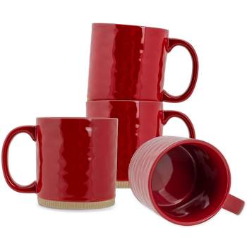 Elanze Designs High Gloss Raw Clay Bottom 15 ounce Ceramic Stoneware Coffee Mugs Set of 4, Red