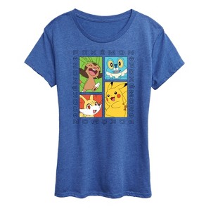Women's - Pokémon - Pickachu Chespin Fennekin Froakie Grid- Women's Short Sleeve Graphic T-Shirt Short Sleeve Graphic T-Shirt - 1 of 4