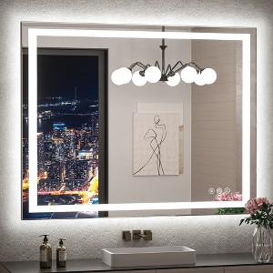 Keonjinn LED Bathroom Vanity Wall Mirror, 3 Color Temperatures Dimmable, Frontlit & Backlit, Double Lights Strips - 1 of 4