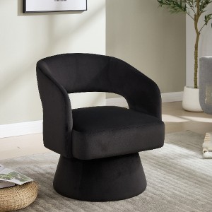 Lyngins 360° Swivel Accent Chair, Modern Barrel Chair with Curved Back, Upholstered Swivel Chair, Velvet Armchair/Club Chair for Living Room, Bedroom - 1 of 4