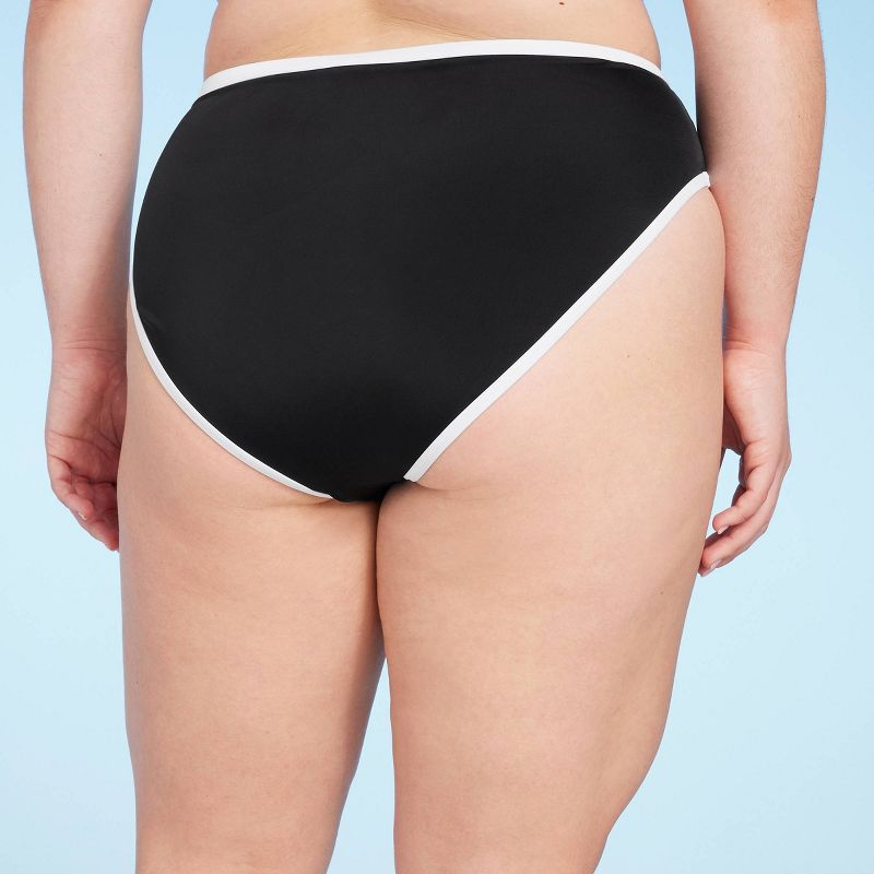 Women's High Waist High Leg Cheeky Contrast Band Bikini Bottom - Shade & Shore™ Black, 3 of 5
