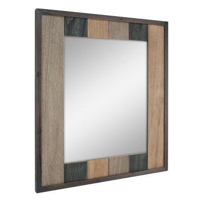 Rustic Rectangular Natural Wood Wall Mirror with Mounting Brackets