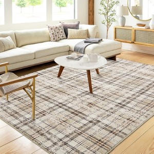 Machine Washable Geometric Living Room Rugs, Soft Non Slip Plaid Bedroom Rugs, Modern Low Pile Throw Carpet for Dining Room - 1 of 4