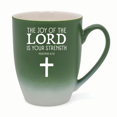 Elanze Designs The Joy Of The Lord Is Your Strength Nehemiah 8:10 Two Toned Ombre Matte 10 ounce New Bone China Coffee Tea Cup Mug, Green and White