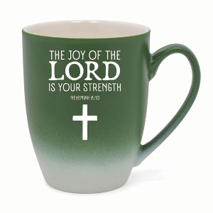 Elanze Designs The Joy Of The Lord Is Your Strength Nehemiah 8:10 Two Toned Ombre Matte 10 ounce New Bone China Coffee Tea Cup Mug, Green and White - 1 of 4