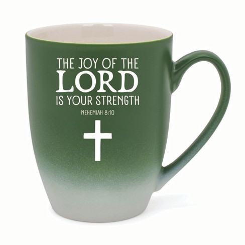 Elanze Designs The Joy Of The Lord Is Your Strength Nehemiah 8:10 Two Toned Ombre Matte 10 ounce New Bone China Coffee Tea Cup Mug, Green and White - image 1 of 4