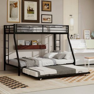 SeaCamel High Stability Square Tube Bunk Bed - Full Size  Black, Ladder & Rolling Trundle for Home/Dorm/Guest Room - 1 of 4
