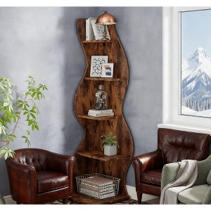 Gulches 5-Tier Corner Shelf, Modern Wall Corner Bookshelf Bookcase for Small Space Decor - 1 of 4