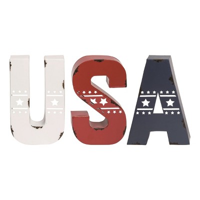 Transpac Metal 9.75" Red White and Blue 4th of July Patriotic USA Block Decor Set of 3