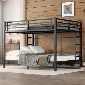 NicBex Queen Size Bunk Bed Metal Frame Bed Frame with Guardrails and 2 Ladder, No Box Spring Required, Space Saving, No Noise, Black - 1 of 4