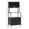 Baker's Rack with Power Outlet and Storage Shelves, Microwave Stand with Louvred Door Cabinets - 3 of 4