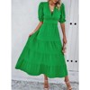 Coolmee Womens Boho Summer Dress Puff Sleeve V Neck Back Hollow Elastic Waist Beach Maxi Dresses - 2 of 4